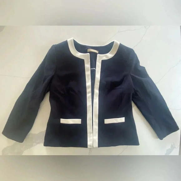 Talbots Jackets & Blazers - Talbots Italian Luxe Knit Tipped Women's Career BlazerJacket Navy/White S-M NWOT
